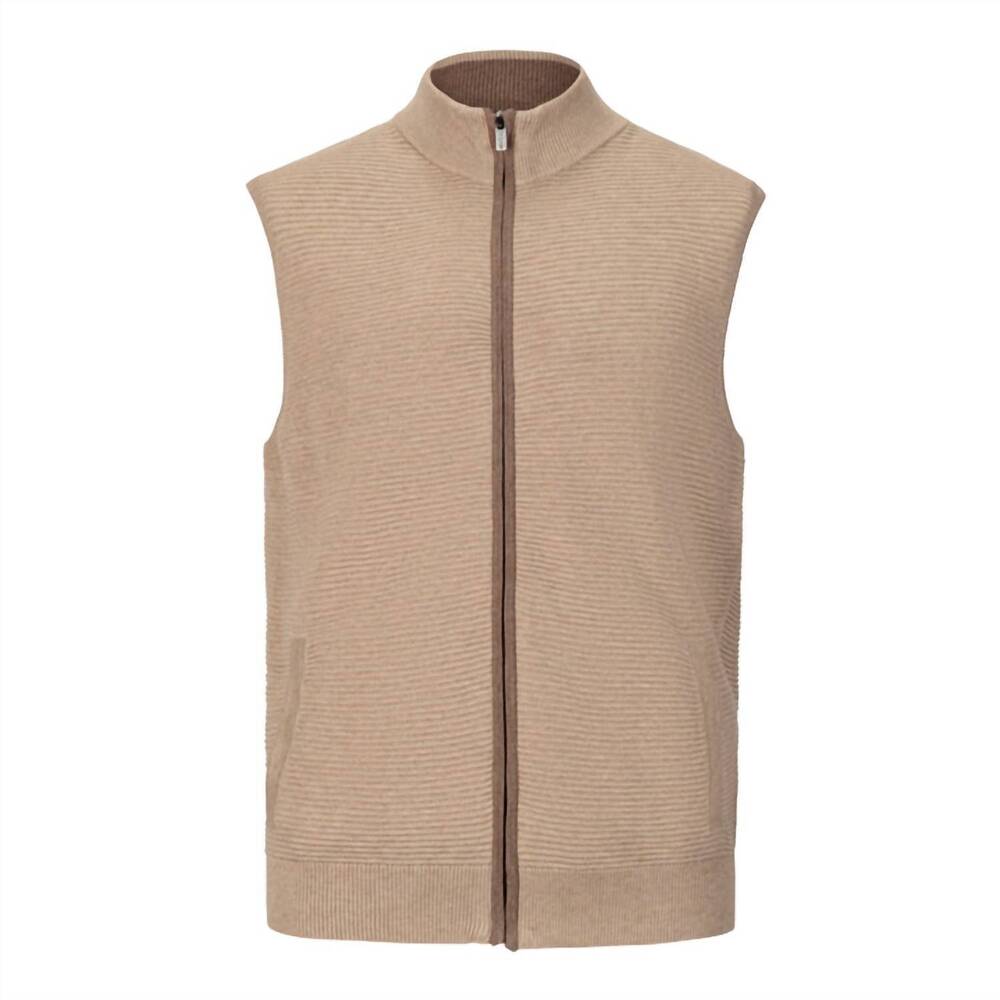 NEW F/X FUSION men's solid ottoman full zip vest in oatmeal
